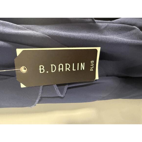 B. Darlin Women's V-Neck Sleeveless Ruffle-Trim Gown Navy Plus Size 24W NWT - Picture 5 of 7
